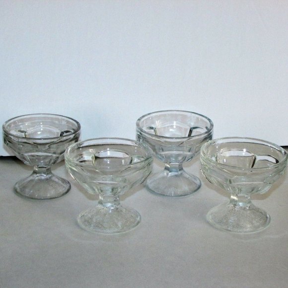 4 Depression Glass Footed Ice Cream Sundae Bowls Clear Dishes - Picture 2 of 6